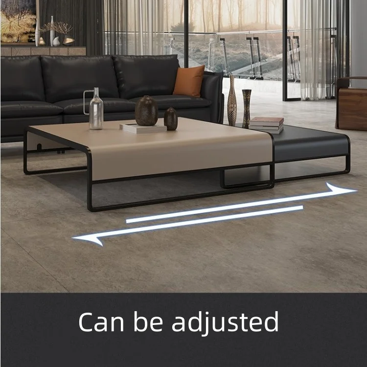 Furniture Wholesale Italian Luxury Style Iron Coffee Table Set Leather Table Top  Living Room Coffee Table  Can Extend