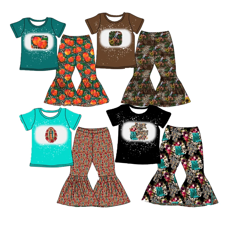 Fuyu Customized Girl Clothing Sets 3 Years old Bulk autumn kids Southern Bell Bottom Outfits for toddlers Clothes set