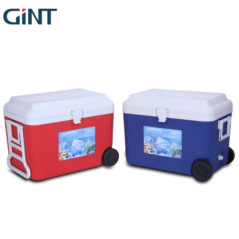 Gint 50L Amazon Hot Selling Plastic Ice Cooler Box Trolley Portable Wheeled Cool Box for Camping