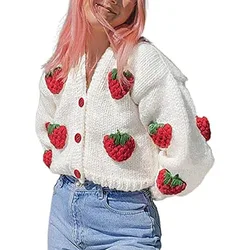 Custom Cute Oversized Jumper Pullover Top Aesthetic Clothes Women Button Down Sweater V Neck Cable Knit Crop Cardigan