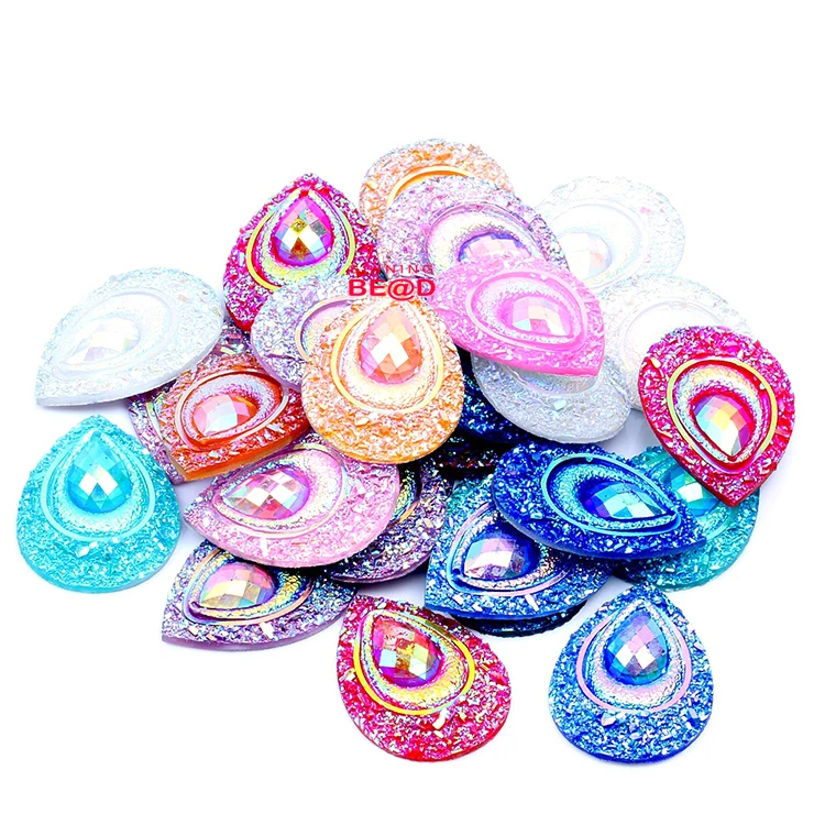 13*18 mm Fashion Drop Rhinestone Ornaments Glue On Carnival Costumes Peacock Eye Flat Back AB Resin For Wedding/Home Decoration