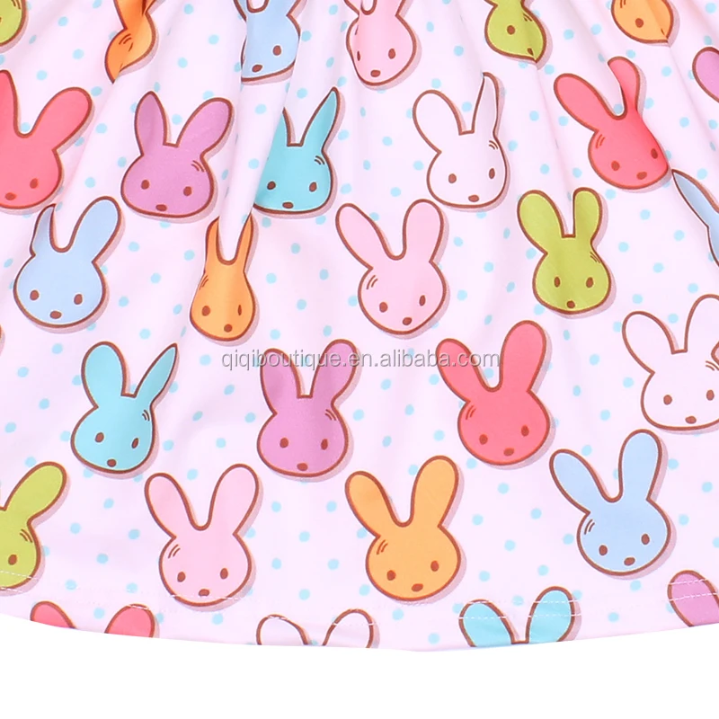 
Cute Bunny Pattern Girl Clothing Easter Fashion Flutter Dress For Kids 0-12 years 