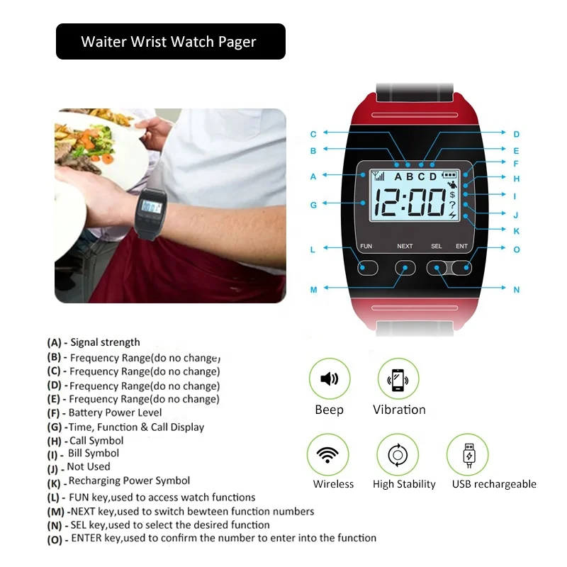 beach call center ordering paging system pager beeper wireless restaurant table buzzer with vibration and light