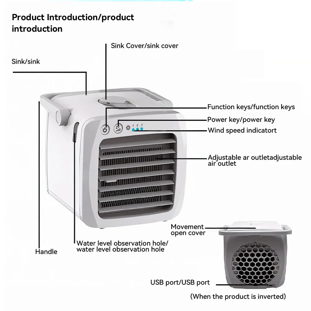 Portable Air Conditioner Fan with Handle Adjustable Speed for Office AC Cooler Fan Humidifying Electric Air Cooling Table Fan