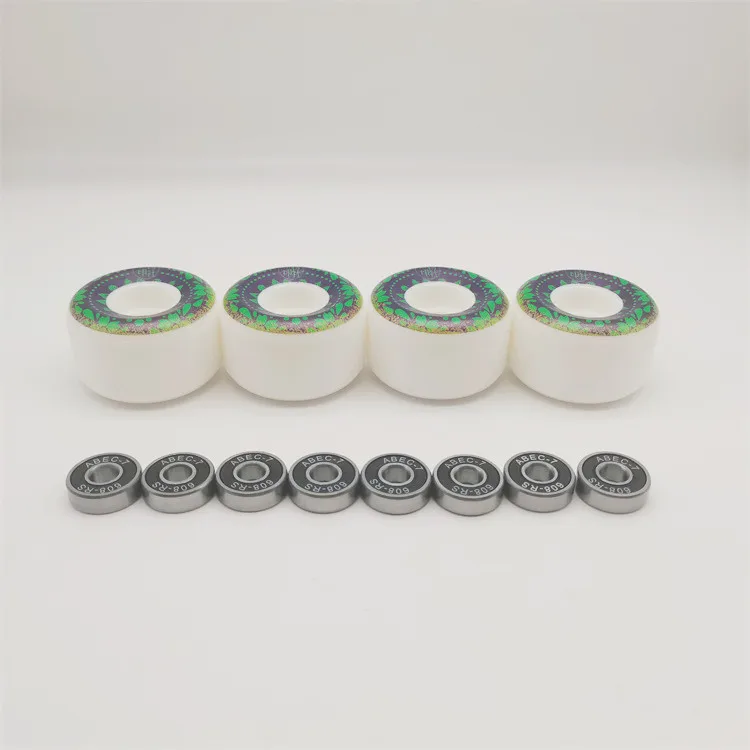 Custom Logo Printed 54*33mm White Skateboard Wheels with Assembled Chrome Steel Bearing