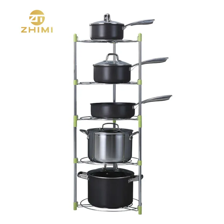 High Quality Metal Iron Standing 5 Tiers Pots and Pans Storage Rack