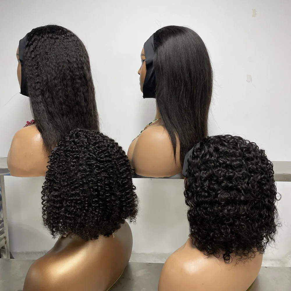 Wholesale Cheap Headband Wig Bob For Black Women Human Hair Full Machine Made Short Bob Wig With Headband Attached With Stock