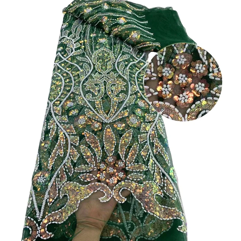 Lisami Новое поступление фасоль жемчуг блестки большой дизайн цветок свадебная вышивка кружевная ткань для Африканской