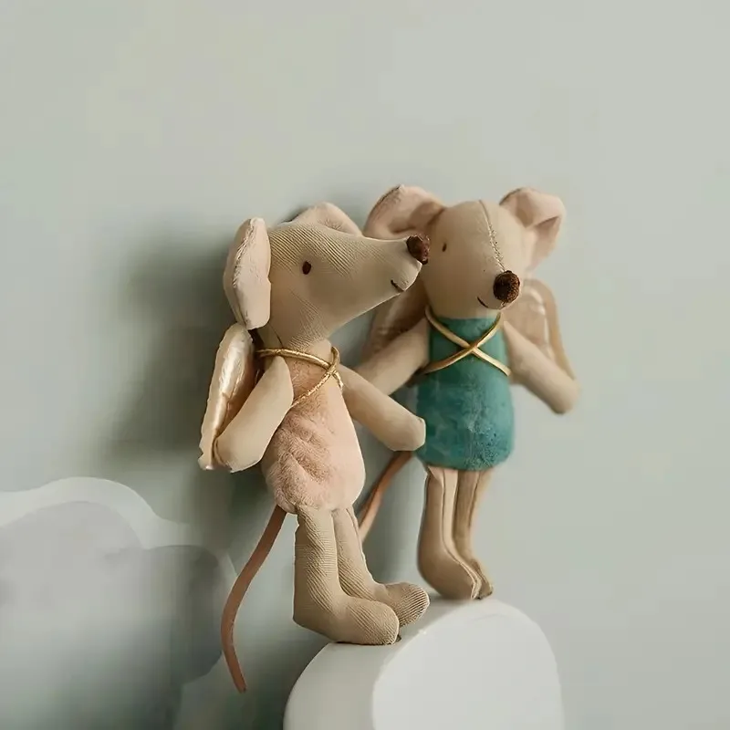 Nordic Style Fabric Angel Wing Mouse Doll with PP Filling Cute Animal Rag Doll Ornament for Birthday or Zodiac Gifts