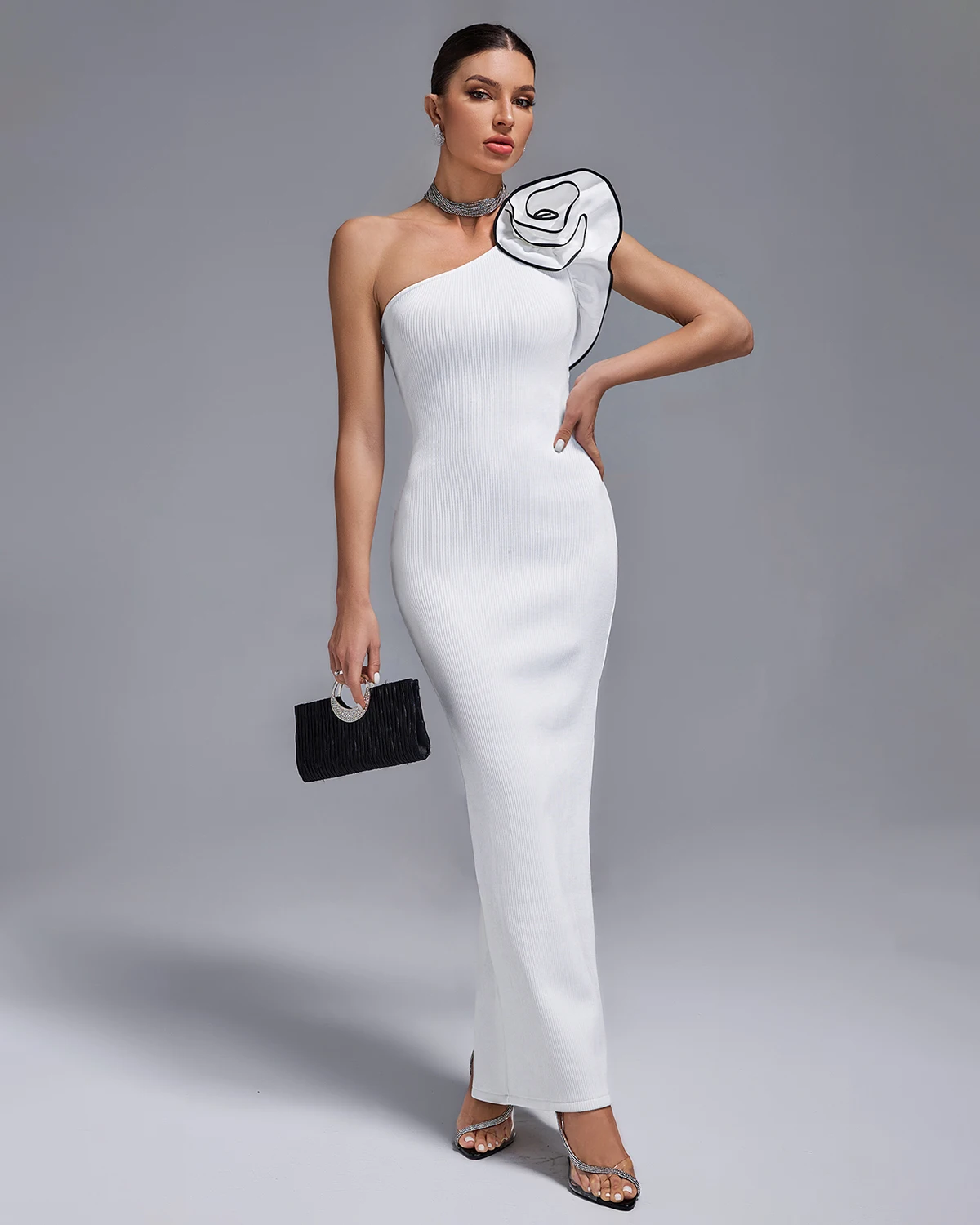 Ocstrade High Quality Frocks White Evening Dresses One Shoulder Flower Sleeveless Ladies Evening Bodycon Bandage Dresses