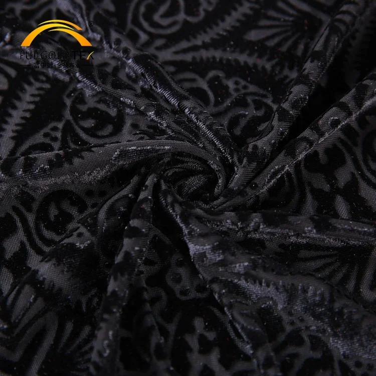 Hejin Wholesale Custom Yarn Dyed Stretch Breathable Blackout Warp Knitted Jacquard Burnout Velvet Fabric for Women Clothing