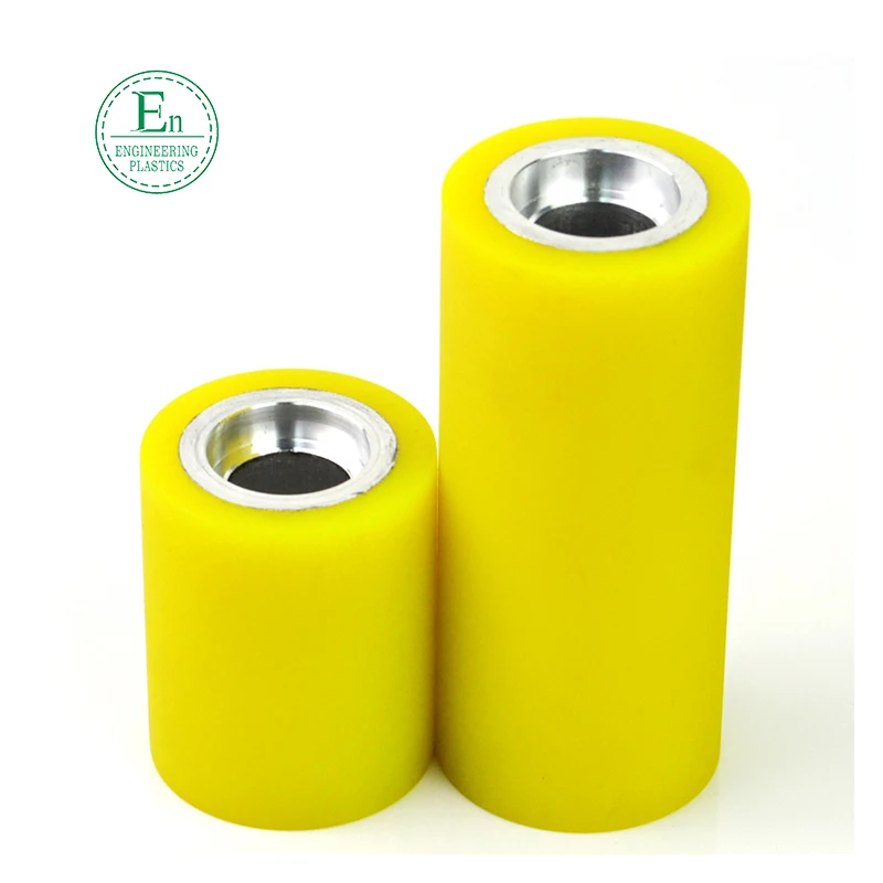 Yellow rubber roller custom wear resistant nylon products roller printing machine spare parts PU guide roller