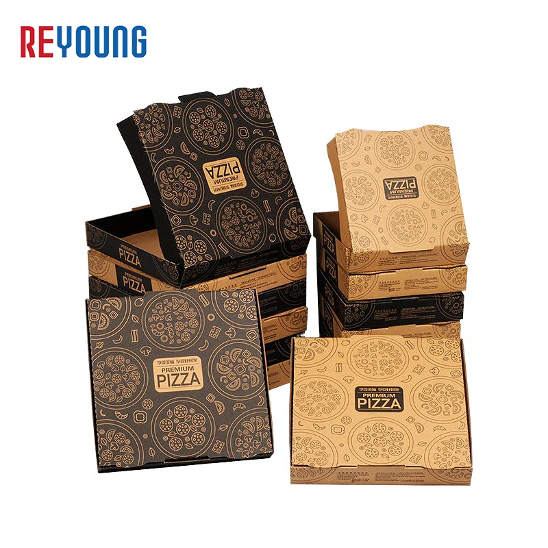 Reyoung коробка De Papel OEM пищевой 12 дюймов; Недорогая женская черная ПИЦЦА коробка для упаковки с логотипом