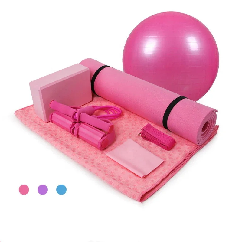 7 Pcs Yoga Set Health Fitness Home Includes yoga Mat/Blocks/Towel/Ball Pedal Tension Rope Band A Yoga Strapt