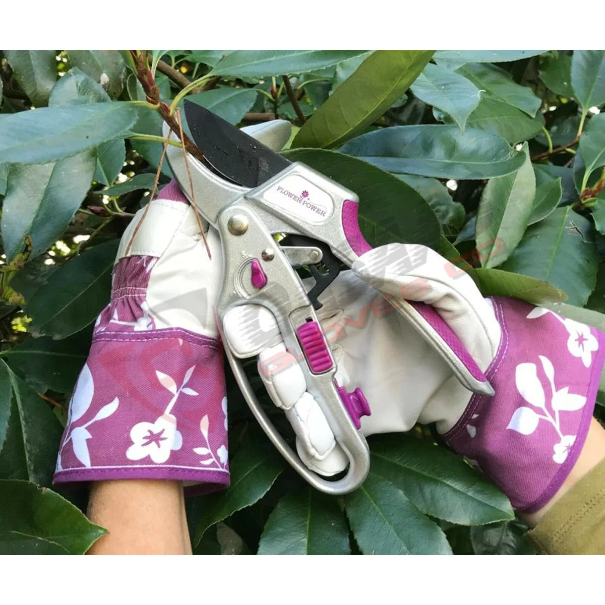 Ladies Leather Floral-Gardening Touchscreen Flower Printings Riggers Safety Gardening Gloves