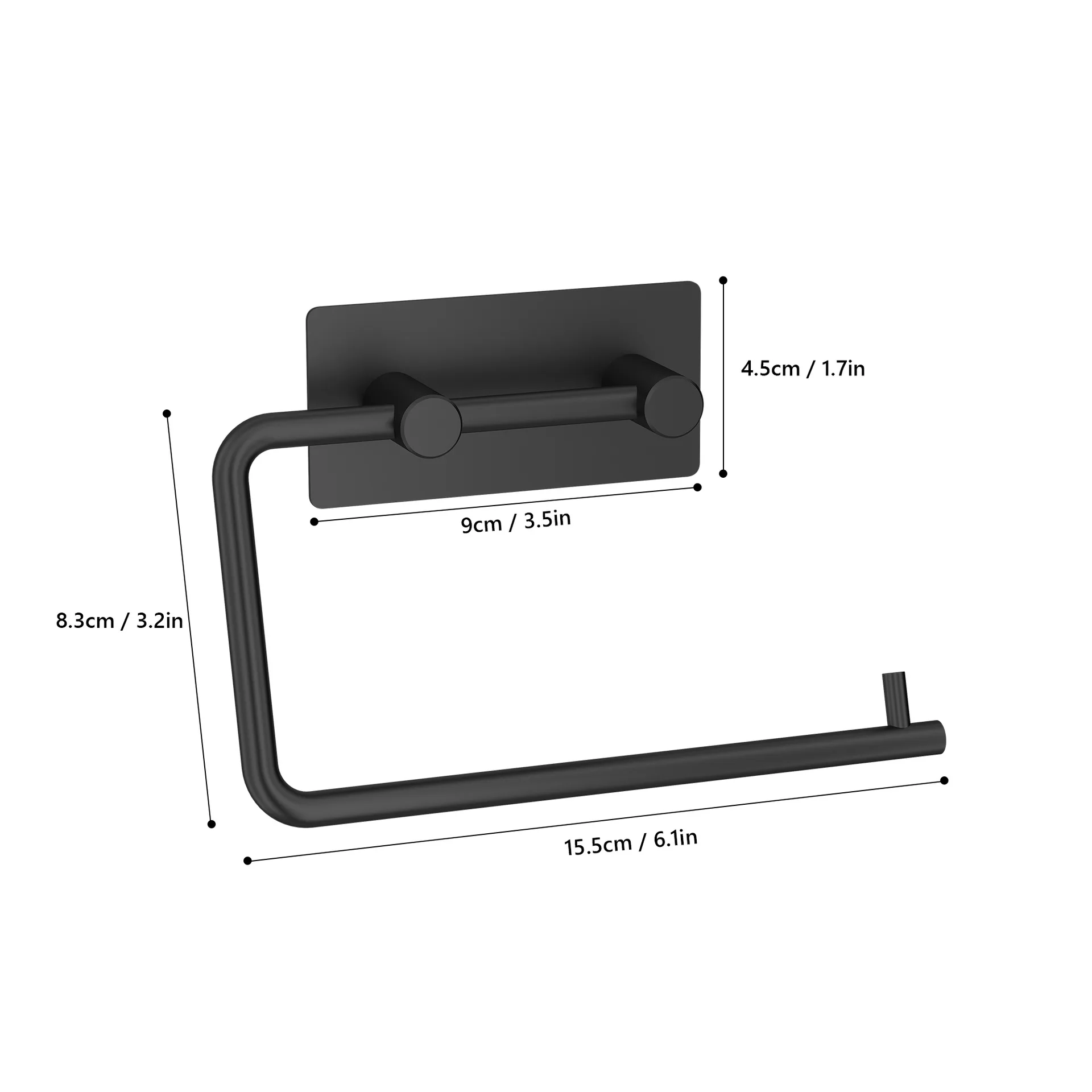 Matte Black Half Open Bathroom Long No Drilling Adhesive Kitchen Storage Toilet Paper Holder Spare Roll Holder