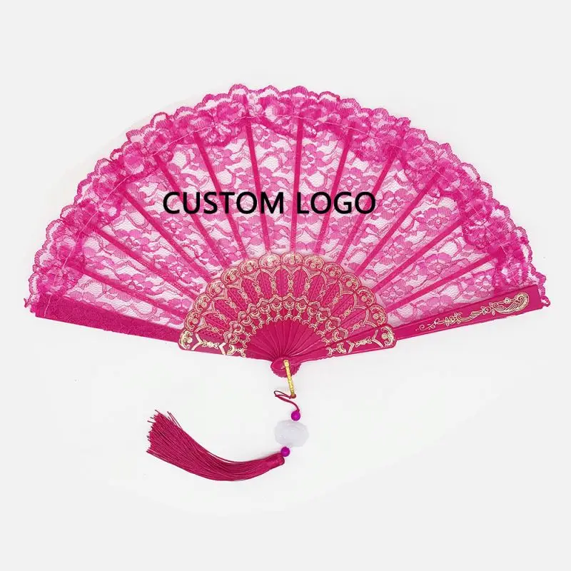 Spanish Lace Flower Fabric Silk Folding Hand Held Dance Fans Flower Party Prom Wedding Dancing Folding Lace Hand Fan