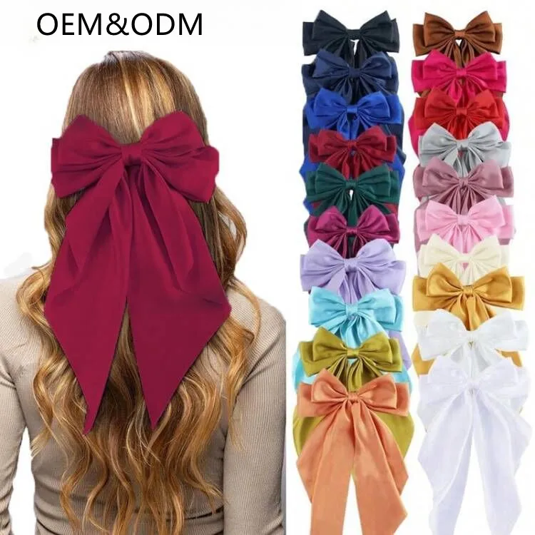 Newest Fashion Black Bowknot Ribbon Hairpin Trend Large Red Bow Hair Clip Women Fabric Spring Clip Headwear