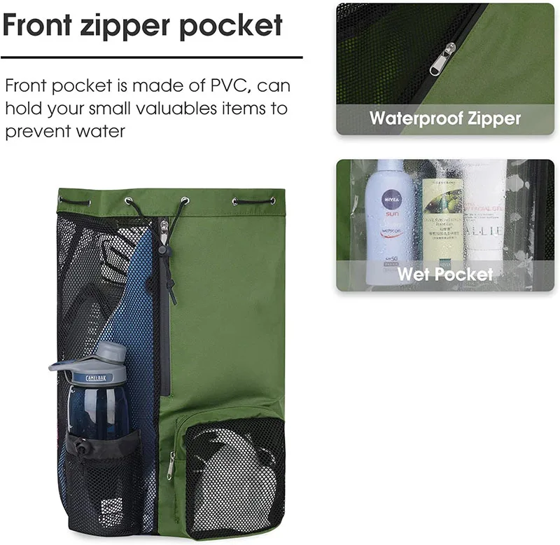 Swimming Waterproof Bag Custom Logo Gym Mesh Drawstring Backpack Swim Mesh Bag