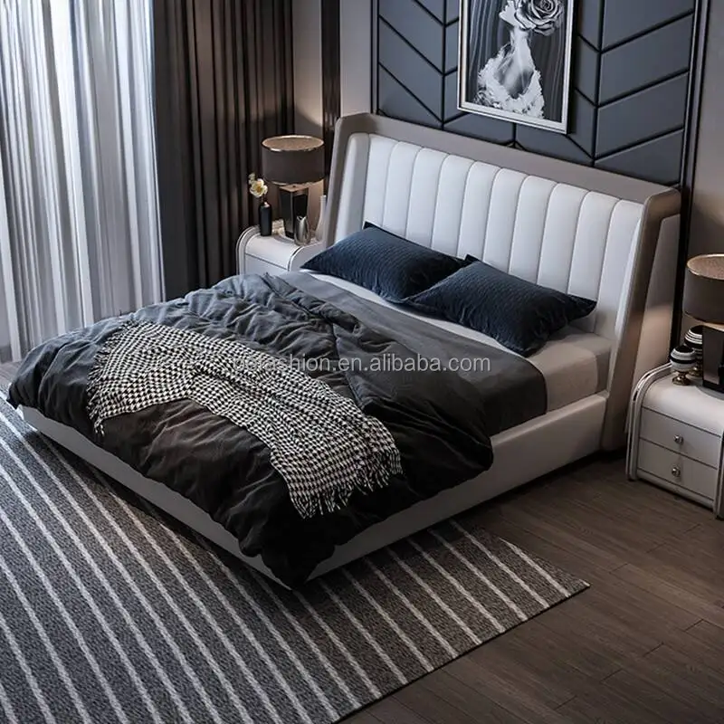 OE-FASHION queen king size double metal frame storage bed with mattress