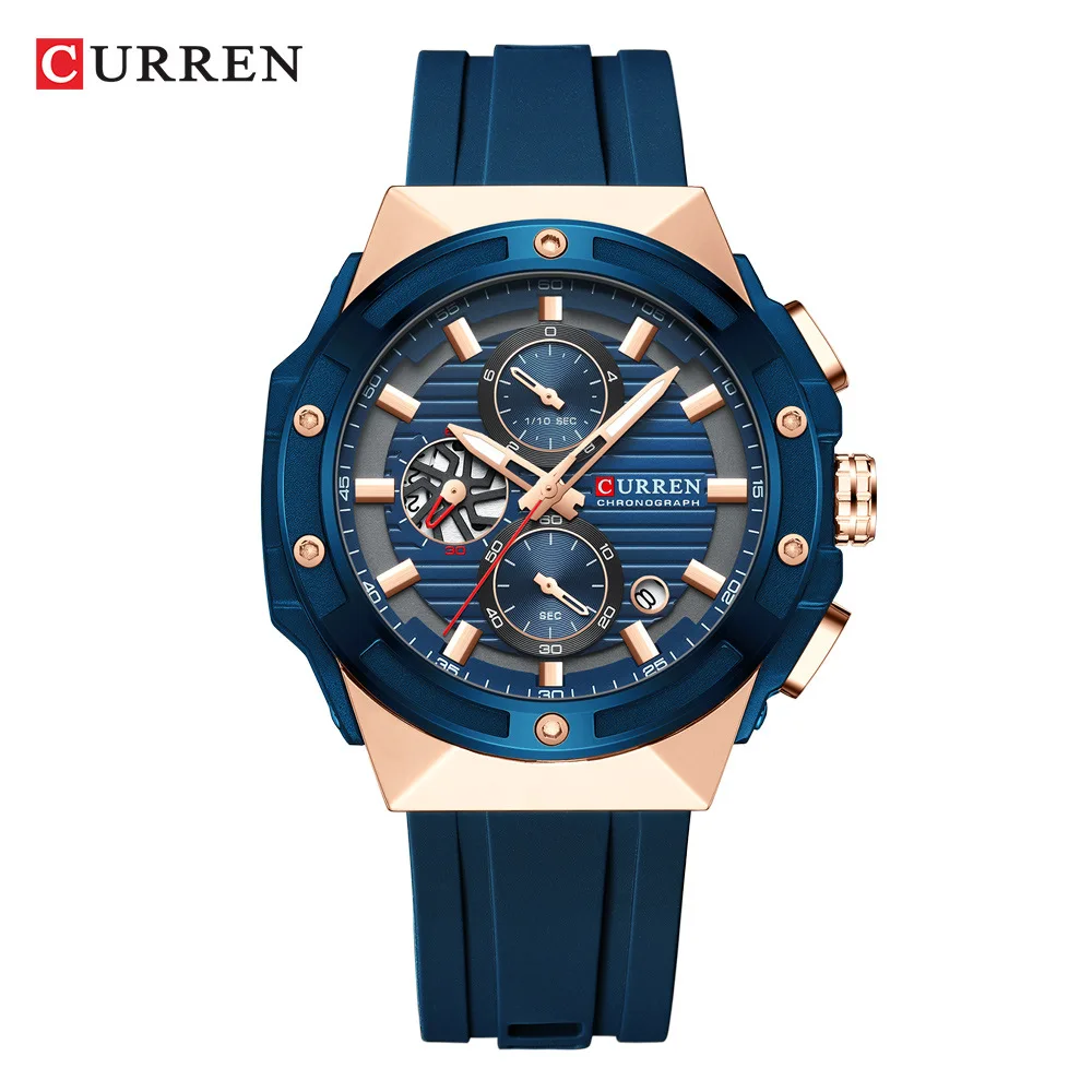 CURREN 8462 новые модные мужские часы роскошные силиконовые спортивные кварцевые с датой водонепроницаемые наручные хронографом