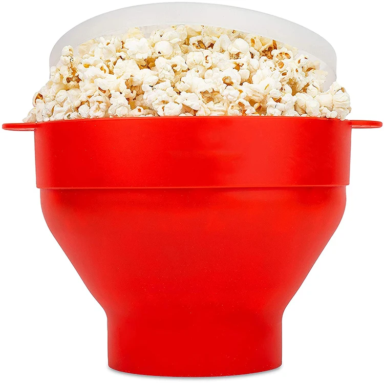 Custom Logo Microwave Popcorn Maker, Collapsible Hot Air Silicone Popcorn Popper Bowl with Lid for Home DlY