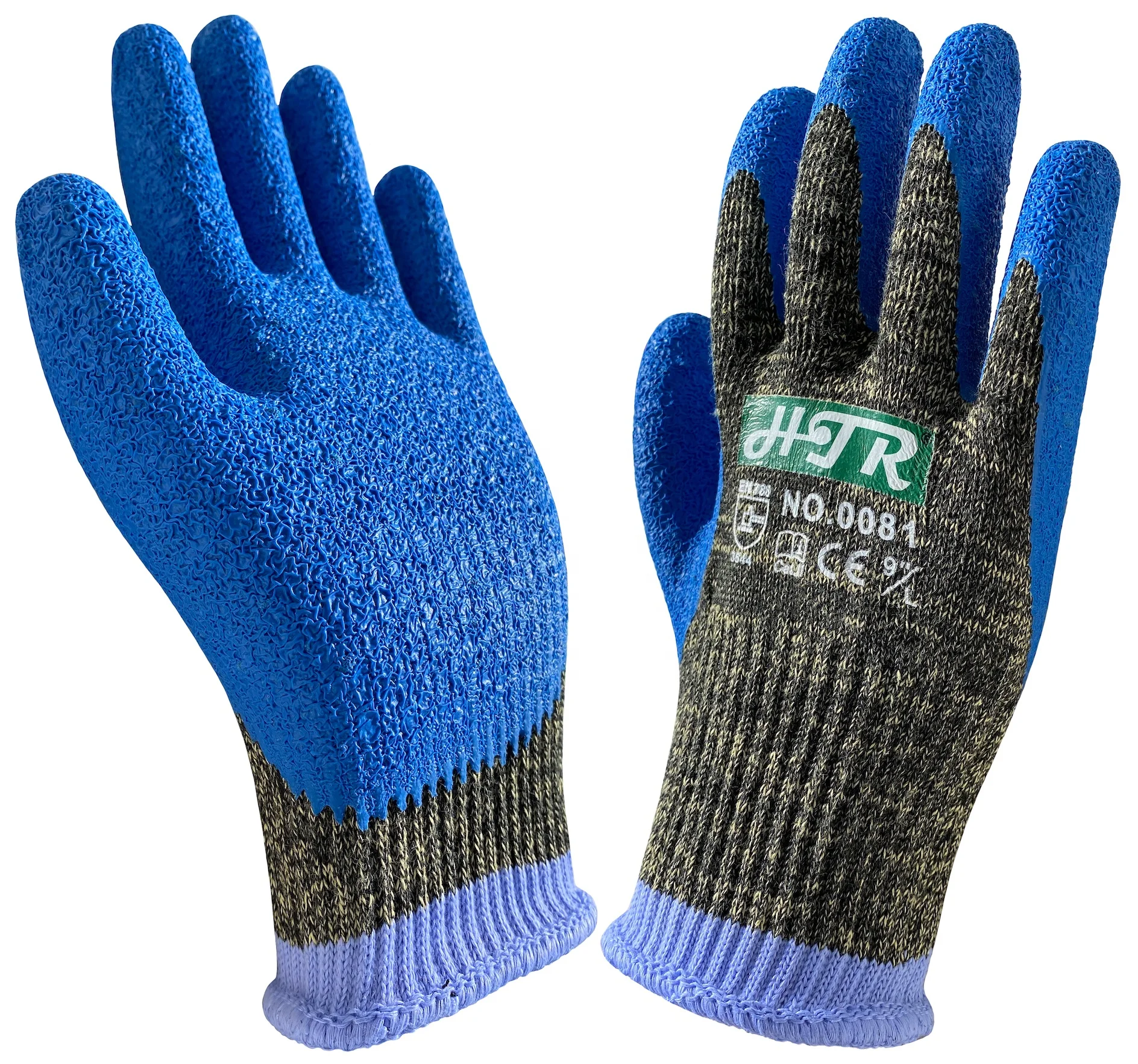 Blue Latex Palm Coated Aramid Fiber Cut Resistant Work Gloves ANSI A4