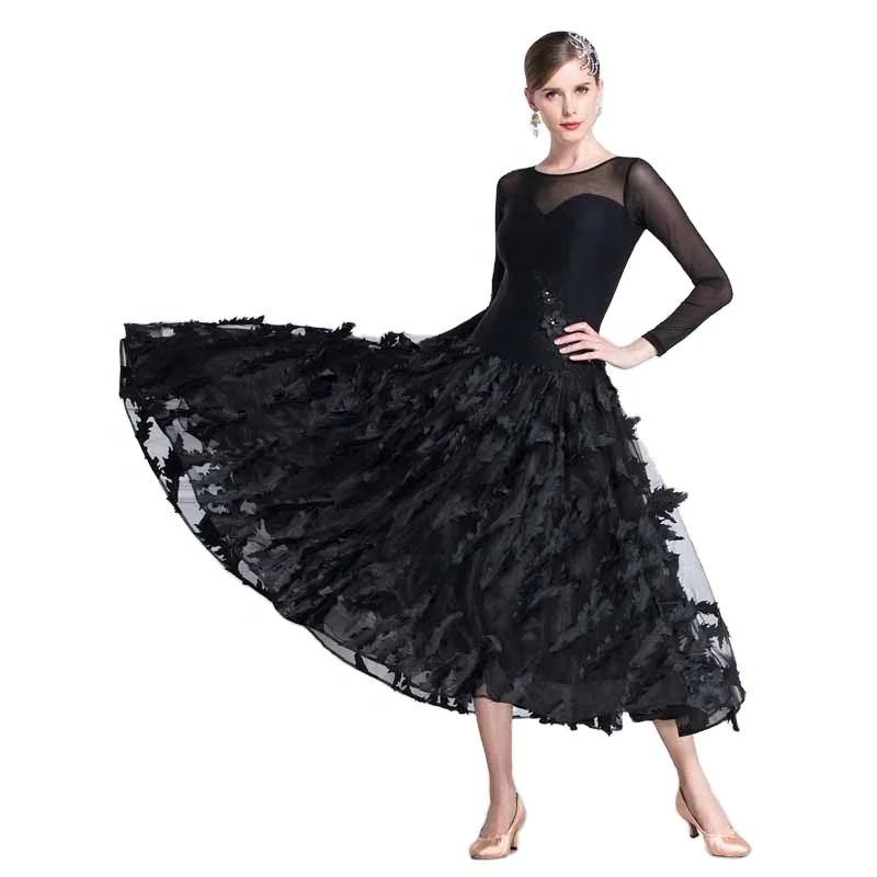 M-1854 New ballroom dancing practice dress tailor-made modern training dress with three-dimensional embroidered fabric skirt