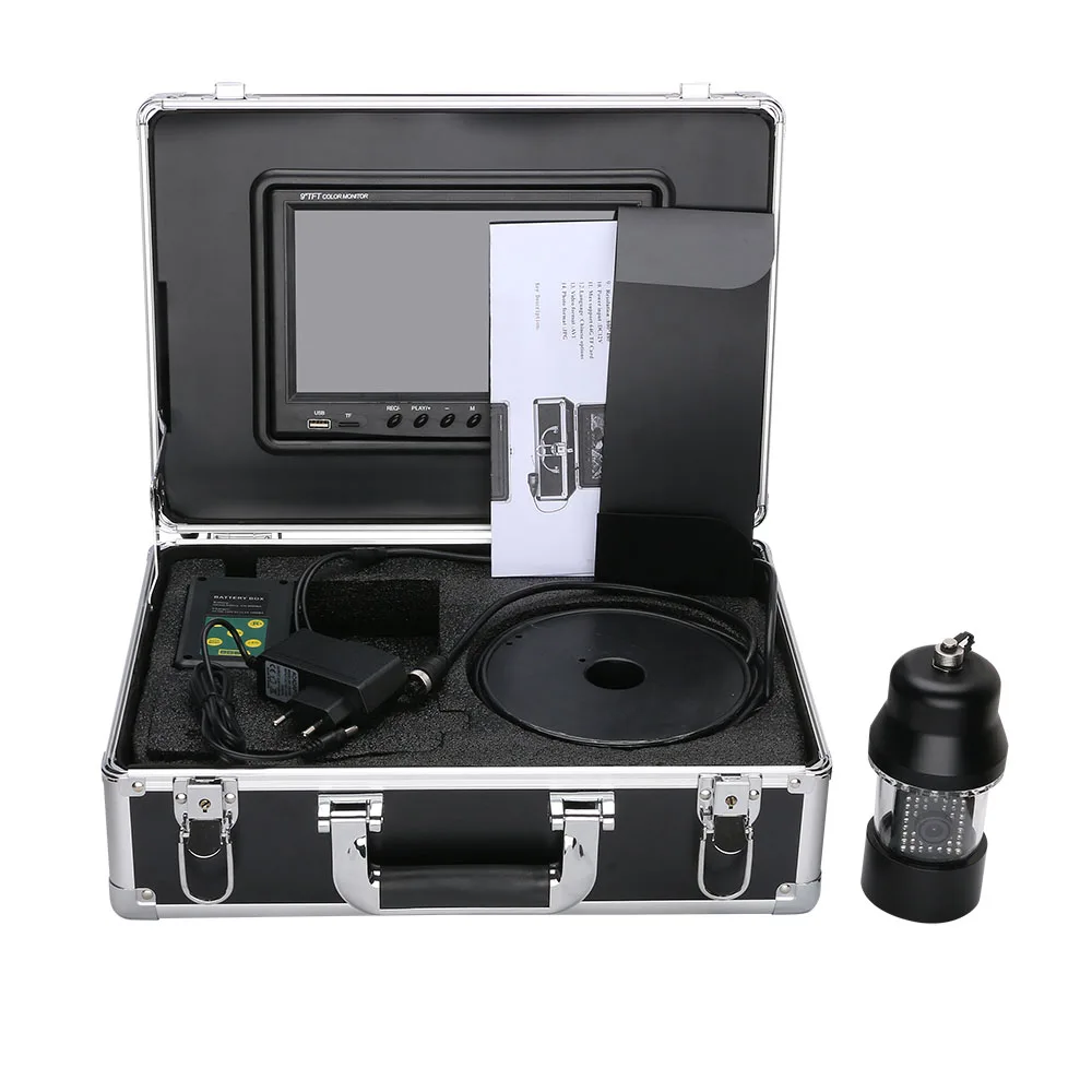 9 Inch DVR Recorder 100m Underwater Fishing Video Camera Fish Finder IP68 Waterproof 38 LEDs 360 Degree Rotating Camera