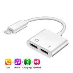 2 In 1 Audio Adapter For iPhone 11 12 Pro Max xXS Aux Jack Headset Lighting 3.5mm To Headphone Splitter Charging Earphone Cable