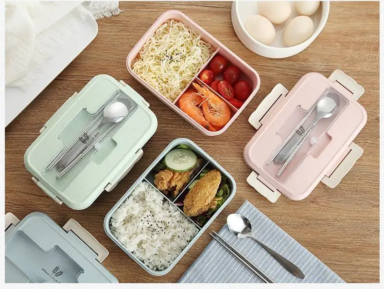 New Lunch Box Stainless Steel Dinnerware Food Storage Plastic Container Children Kids School Office Portable Bento Box Lunch Bag
