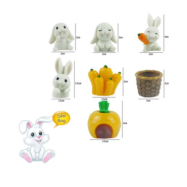 EPT $1 Dollar Promotion Toys Figurines Easter Decorations Bunnies  Garden Crafts Miniatures Kit  Rabbit  Carrot Toy Figurine Set