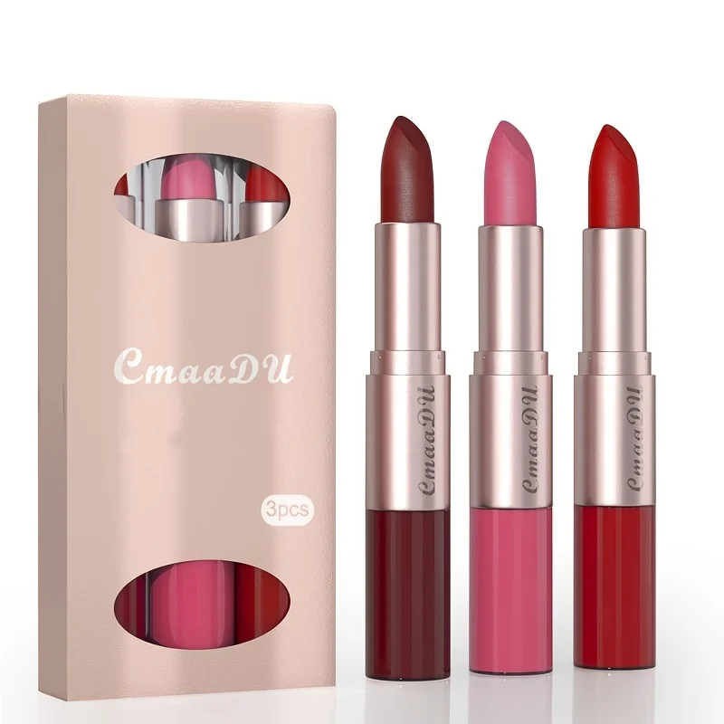 3 PCS Set 2-in-1 Lipstick Red Velvet Matte Lipstick Moisturizing Lip Balm Private Label High Pigmented Gloss Women Make Up Gift