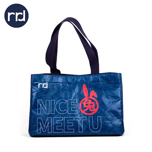 RR Donnelley Luxury Design Custom Printed Garment Tote Shopping Zipper Blue Washable Dupont Tyvek Paper Bags with Cotton Handles