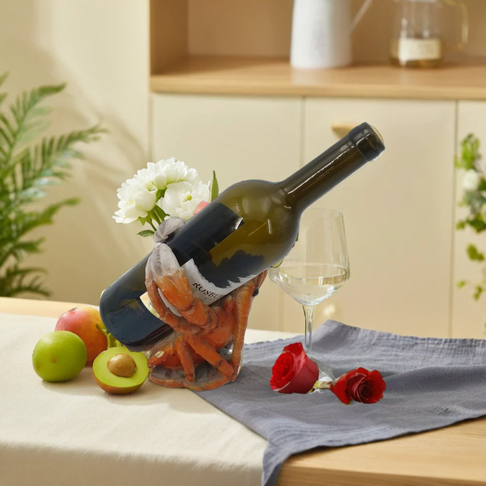 Custom Model Polyresin Lobster Statue Crab Animal Ornament Wine Bottle Holder for Home Decoration Gifts Tabletop Art Decor