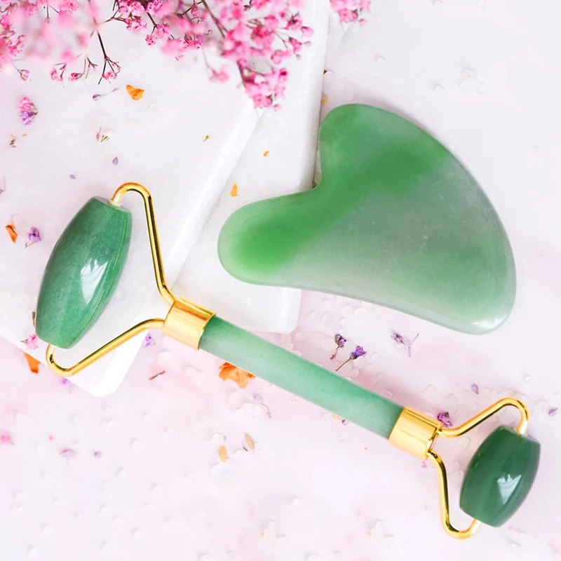 Jade Massage beauty product eye head Guasha massager Green Aventurine Neck face roller Jade gua sha Tool For Skin Care