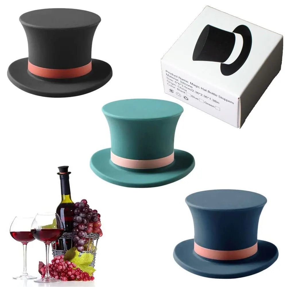 Top Seller Creative Gifts Funny Reusable Magic Hat Design Silicone Wine Bottle Stopper