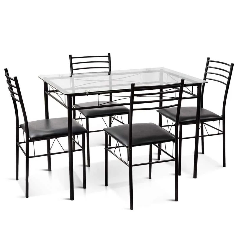 Black Tempered Glass Top Table and Chairs Kitchen Dining Room Furniture Dining Table Set
