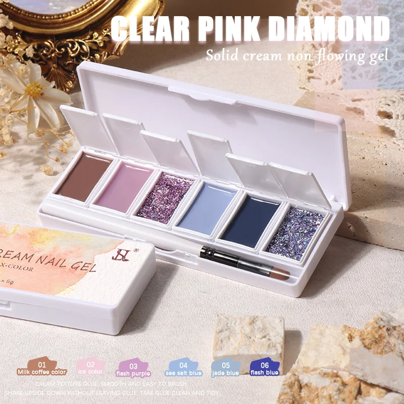 HS New Products Solid Pudding Gel Set Private Label 6 Colors Solid Cream Gel Polish Kit