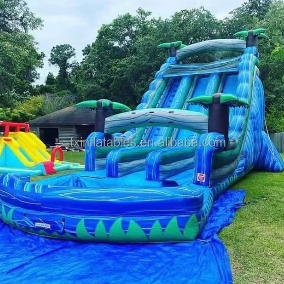 China factory commercial inflatable water slide with pool outdoor marble blue palm tree inflatable water slide combo for rental