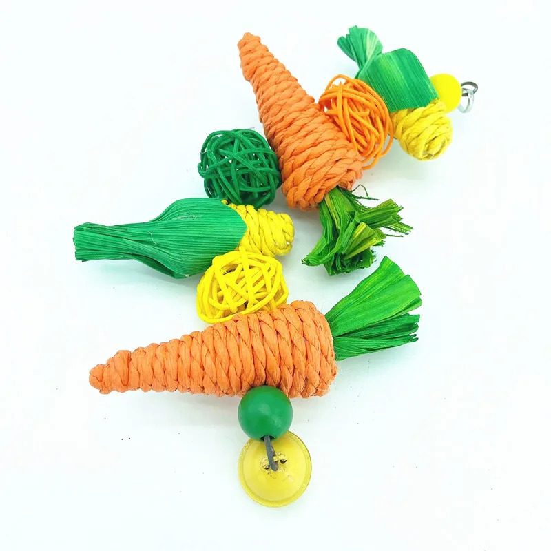 Hand Knit Carrot Corn Pet Chew Toy for Rabbits Parrots Birds Interactive and Durable Pet Chew Toy