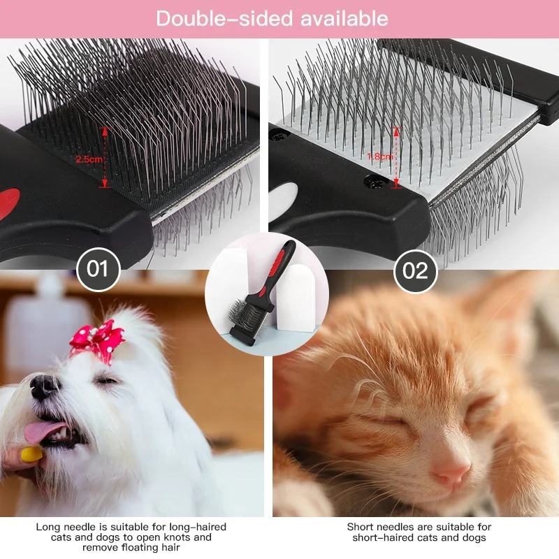 Factory Wholesale Custom Logo Plastic Handle Double Sided Cat Long Pin Brush Dog Pet Grooming Slicker Brush