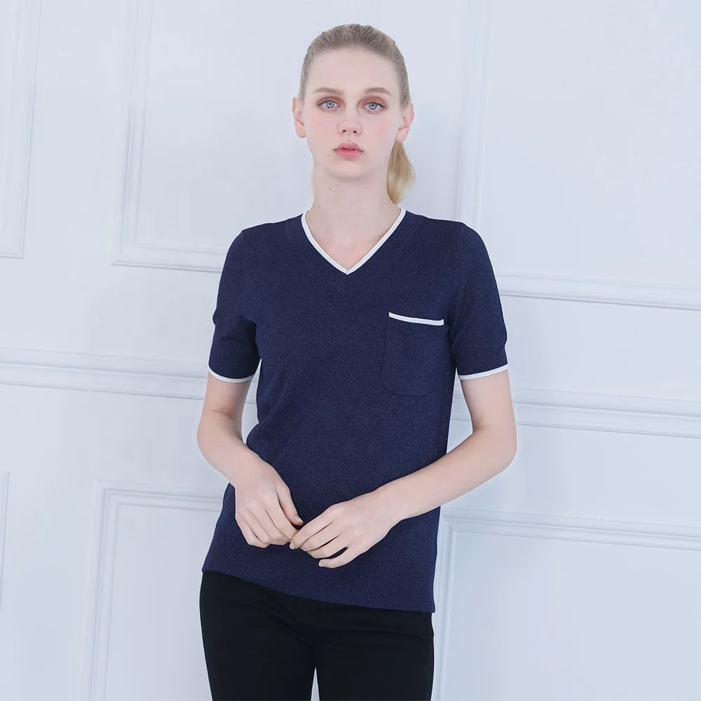 
2020 Best Quality O-neck Slim knit blouse Women Elastic solid color short Sleeve t shirt for women 