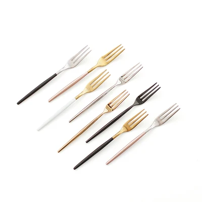 Colorful wholesale fruit fork 18/8 stainless steel gold plated fork stocked cake fork fruit picks
