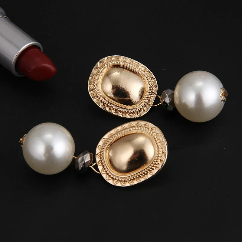 ZA Vintage Simulated Pearl Statement Earrings Women Wedding Party Dangle Drop Earrings Maxi Jewelry  Pearl Round Earrings