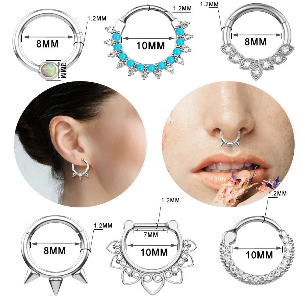 NUORO 1PC New Septum Piercing Ring Stainless Steel Nariz Lip Piercing Ear Cartilage Tragus Goth Piercing Opal Nose Ring