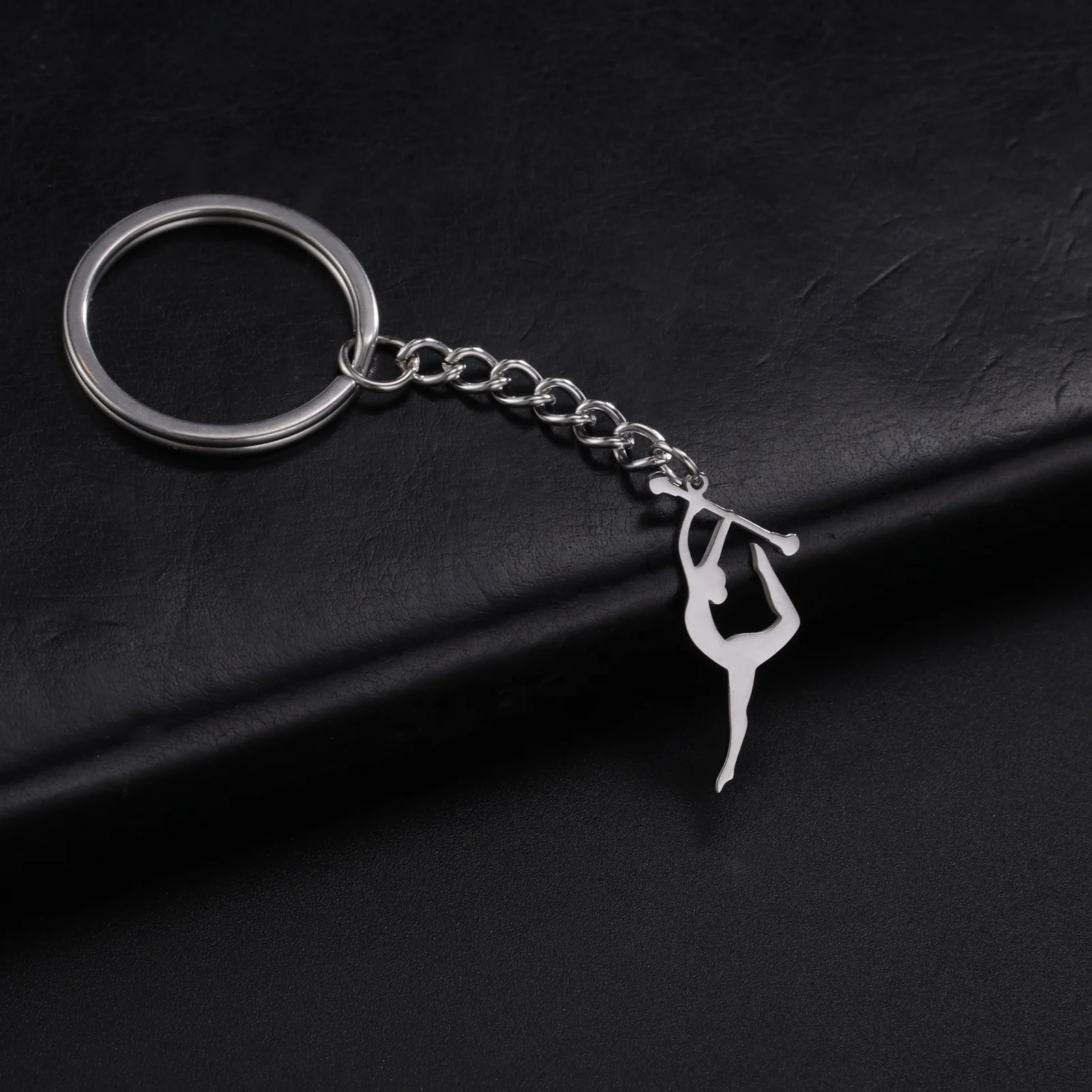 Sport Gymnastic Key Chain Stainless Steel Gold Plating Pendant Car Bag Key Ring For Women Men Athlete Friends Gift