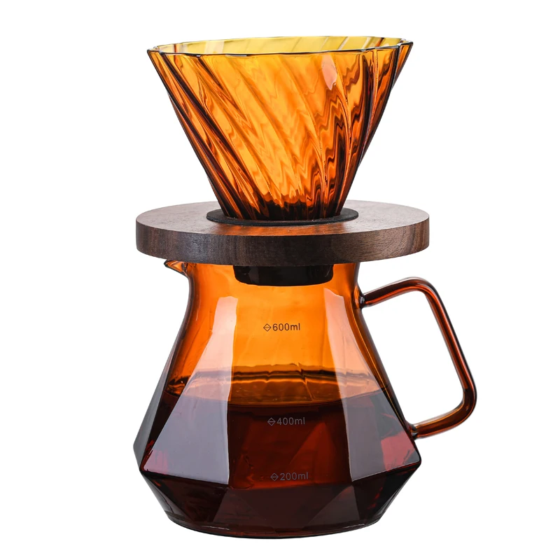 2022 new arrival 60 coffee drip filter high borosilicate glass coffee pot pour over coffee maker Amber set 600ml