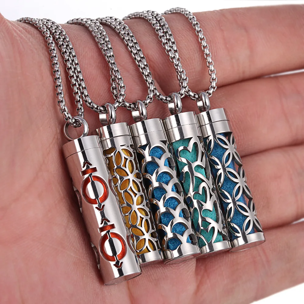 European and American jewelry stainless steel aromatherapy pendant perfume bottle essential oil hollow cylindrical love necklace