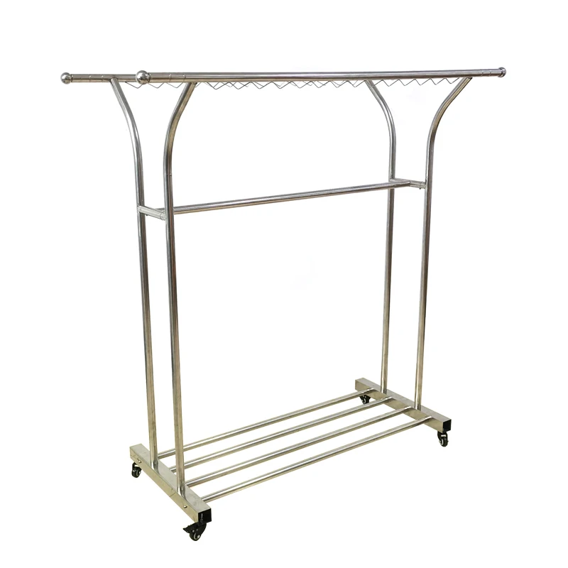 New arrival double pole floor stainless steel clothes drying rack laundry rack extendable multifunctional clothes hanger